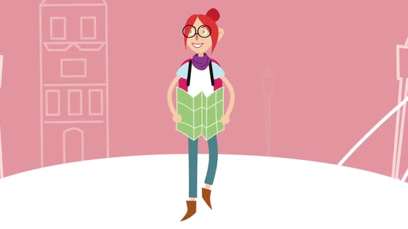 Abstract girl with glasses travelling