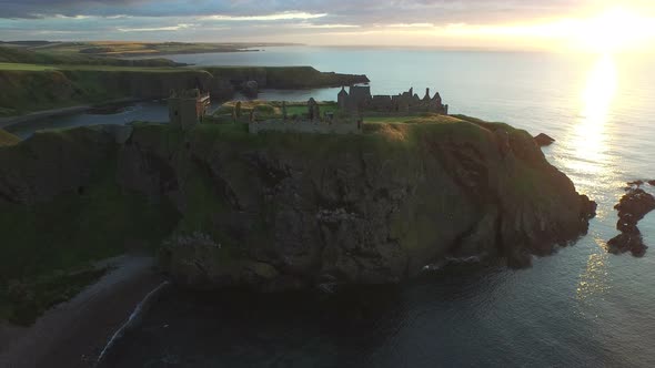 Aerial view of Dunnottar Castle and the North Sea