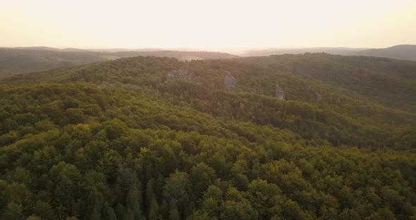 Dovbush Rocks in Carpathian Mountains at Sunrise, Bubnyshche, Ukraine