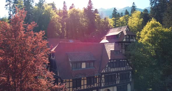 Pelisor Castle In The Romanian Forest Aerial