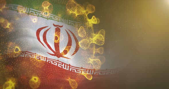 Iran Flag With Corona Virus Bacteria 4K