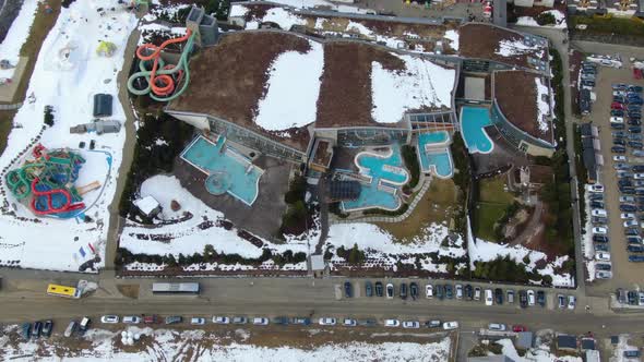 Aerial view of thermal pools complex  in Bialka Tatrzanska, Poland