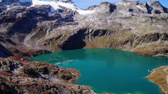 Beautiful blue mountain lake in Weissee, Austria -Aerial