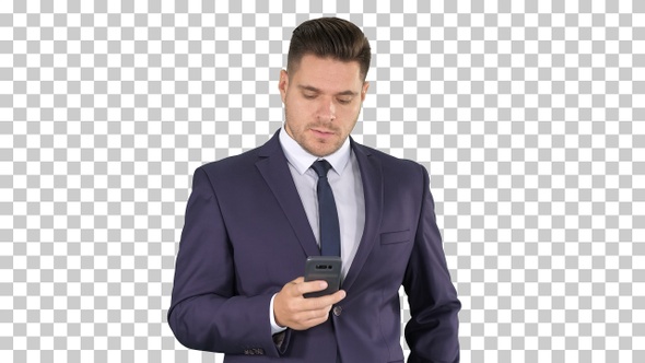 Serious worried businessman trying to, Alpha Channel