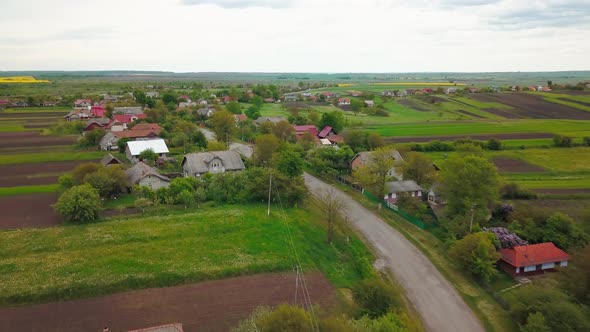 Aerial View of Village and Fields in Western Ukraine