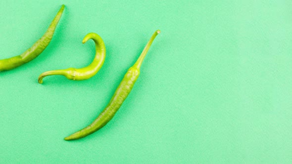 Hot Green Pepper Lies on a Pastel Green Background