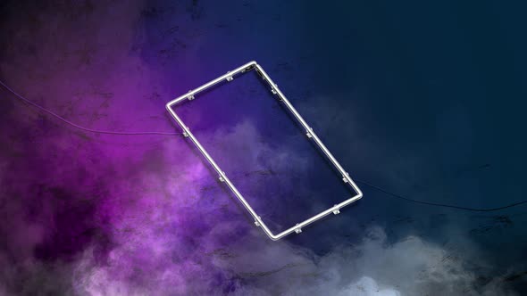 Neon purple rectangle sign glowing on marble wall, looped switch