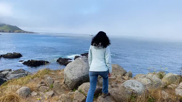 Asian Woman Hiking In Big Sur California