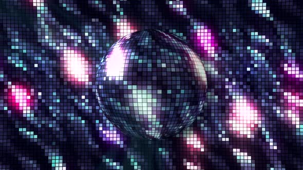 Disco ball with beautiful color shimmers on repeating background