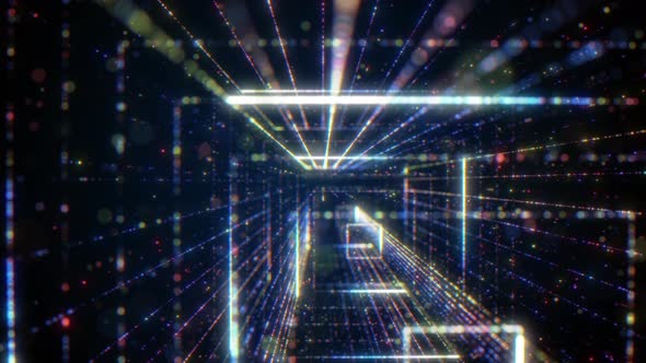 3D Big Data Digital Tunnel Square with Futuristic Matrix