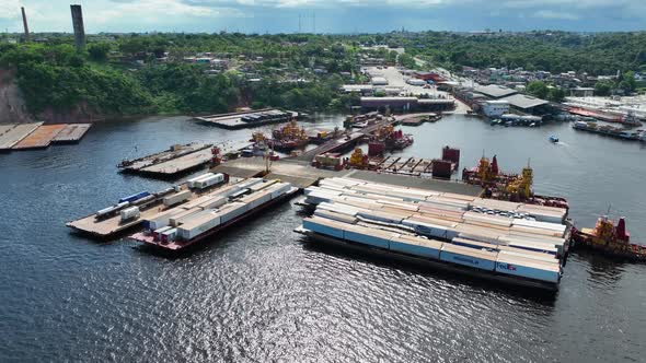 Port of Ceasa at downtown Manaus Brazil. Transportation scenery.