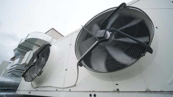 Air conditioners on the roof of an industrial building. HVAC