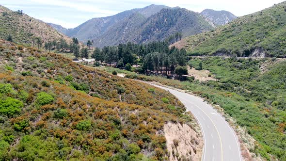 Asphalt Road Bends Through Angeles National Forests Mountain, California, USA