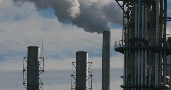 Smoke and air pollution from a paper factory,Biganos,Gironde, Nouvelle-Aquitaine, France.