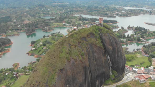 The Stone of El Penol, La Piedra del Penol in Colombia - aerial drone shot