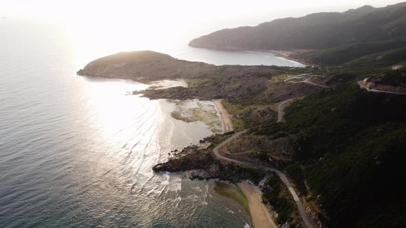 Sandy beaches and exotic landscape of Vietnam coastline, aerial drone shot