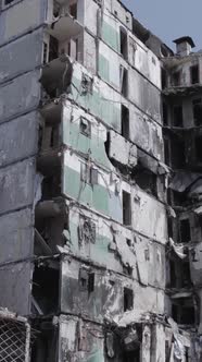 Vertical Video of a Destroyed Residential Building in Ukraine During the War