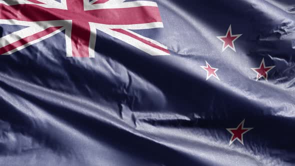 New Zealand textile flag waving on the wind. Slow motion. 20 seconds loop.