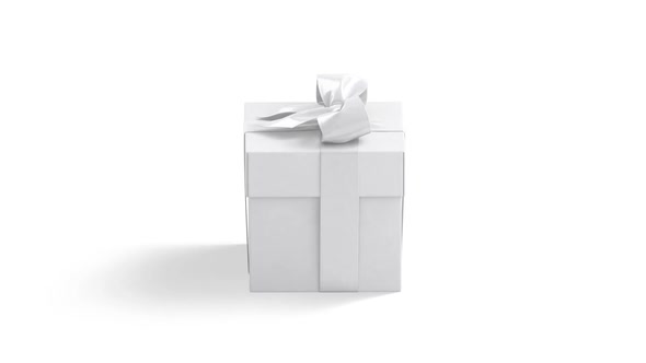 Blank white gift box with ribbon bow mockup, looped rotation