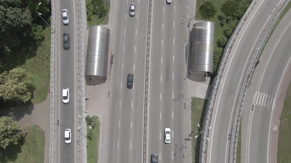 Cars on the Road Aerial View. Kyiv, Ukraine