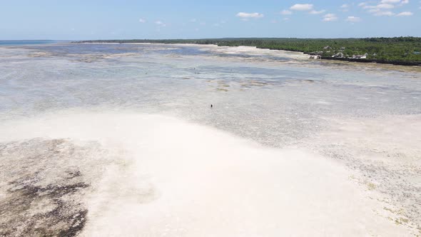 Aerial View of Low Tide in the Ocean Near the Coast of Zanzibar Tanzania Slow Motion