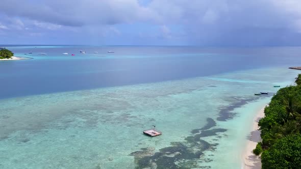 Aerial drone panorama of exotic coast beach break by sea and sand background