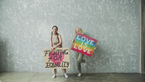 Super Funny Dancing Girls with LGBTQ Posters