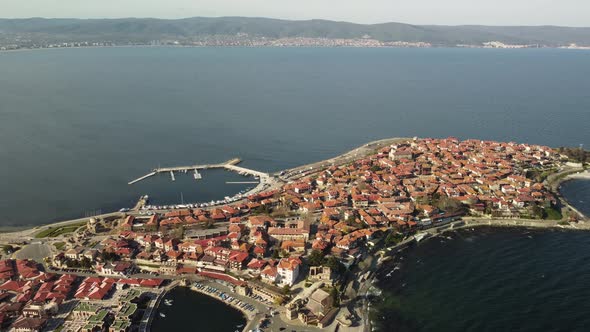 Aerial View of Nesebar Ancient City on the Black Sea Coast of Bulgaria