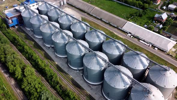 Modern Grain Silo Elevator View From a Height and From Different Angles