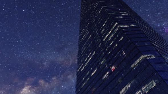 Business Skyscraper And Milky Way Galaxy On Sky alt