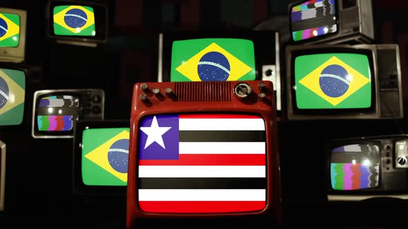 Flag of Maranhao and Brazil Flags on Retro TVs.