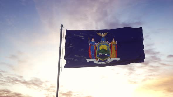State Flag of New York Waving in the Wind