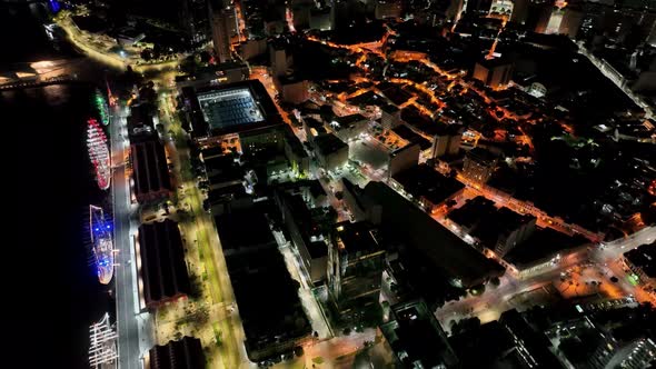 Night scape of downtown district of Rio de Janeiro Brazil. 