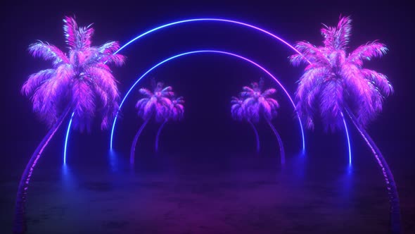 Colorful Futuristic Neon Glowing Palms Background