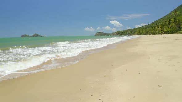 Aerial, Gorgeous View On The Ocean Waves In Ellis Beach In Cairns, Queensland, Australia