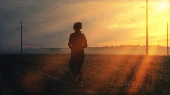 Sporty Female Jogger Is Running and Training Outside at the Nature. Athletic Woman Is Running During