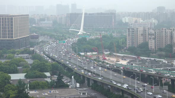 Busy traffic in morning view,aerial view