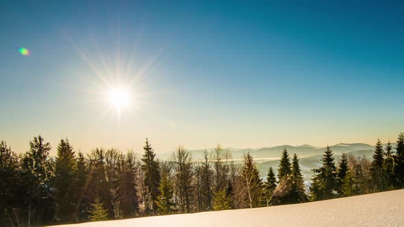 Aerial View in Sunset Winter Mountain