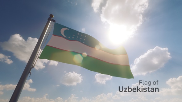 Uzbekistan Flag on a Flagpole V2