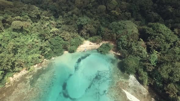 Drone footage elevation of one of Panama's island at the Atlantic coast