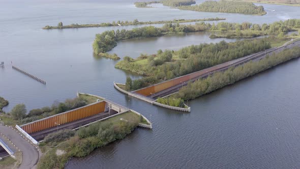 Lake Viaduct in the Netherlands with a Motorway Passing Under