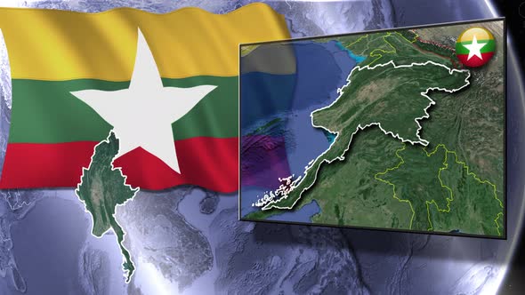 Myanmar Flag And Map Animation