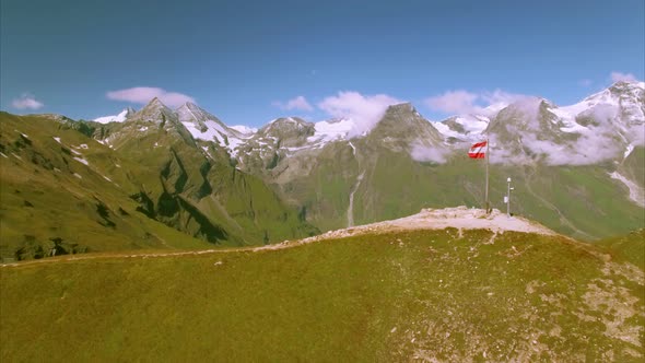 Flag of Austria on the top of Grossglockner road