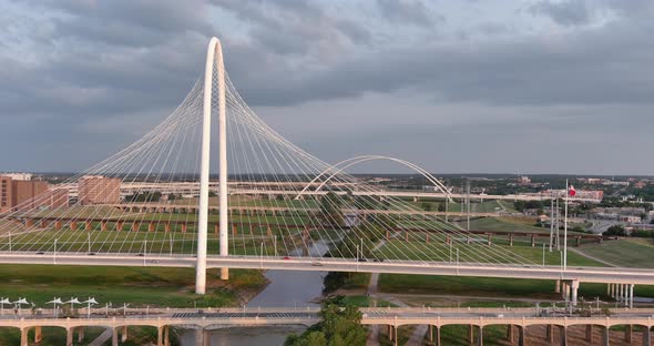 Drone view of the Margaret Hunt Hill Bridge in Dallas, Texas