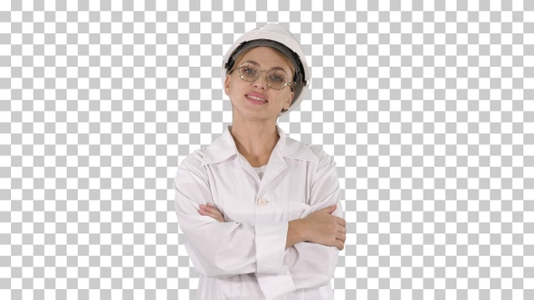 Professional woman in lab coat and white, Alpha Channel