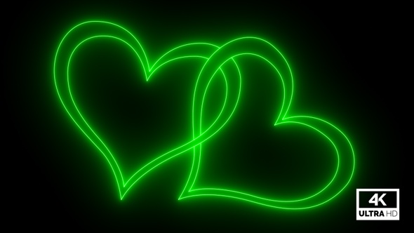 Neon Green Couple Heart Shape Glowing & Flickering Background V4