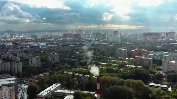 Aerial Drone Shot of Horizon with Residential Buildings in Moscow