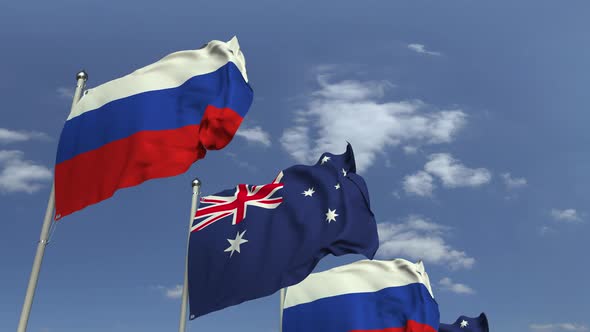 Flags of Australia and Russia at International Meeting