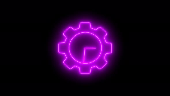 Gear Design Pink Neon Light Clock Isolated On Black Background