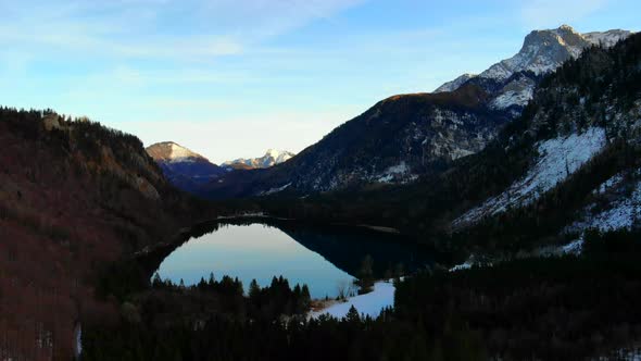 Beautiful view on the lake langbathsee and mountains drone video